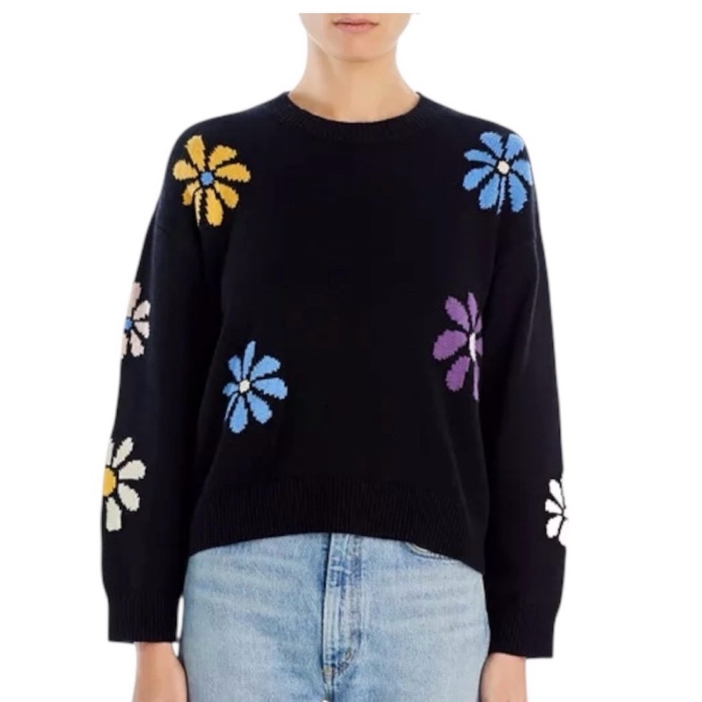 Rails Black Sweater with Colorful Floral Accents
